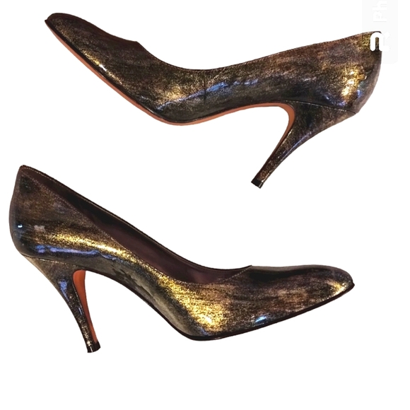 Antonio Melani Gold/Black Shimmery Leather Heels/Pumps Womens Size 7 - Picture 4 of 11